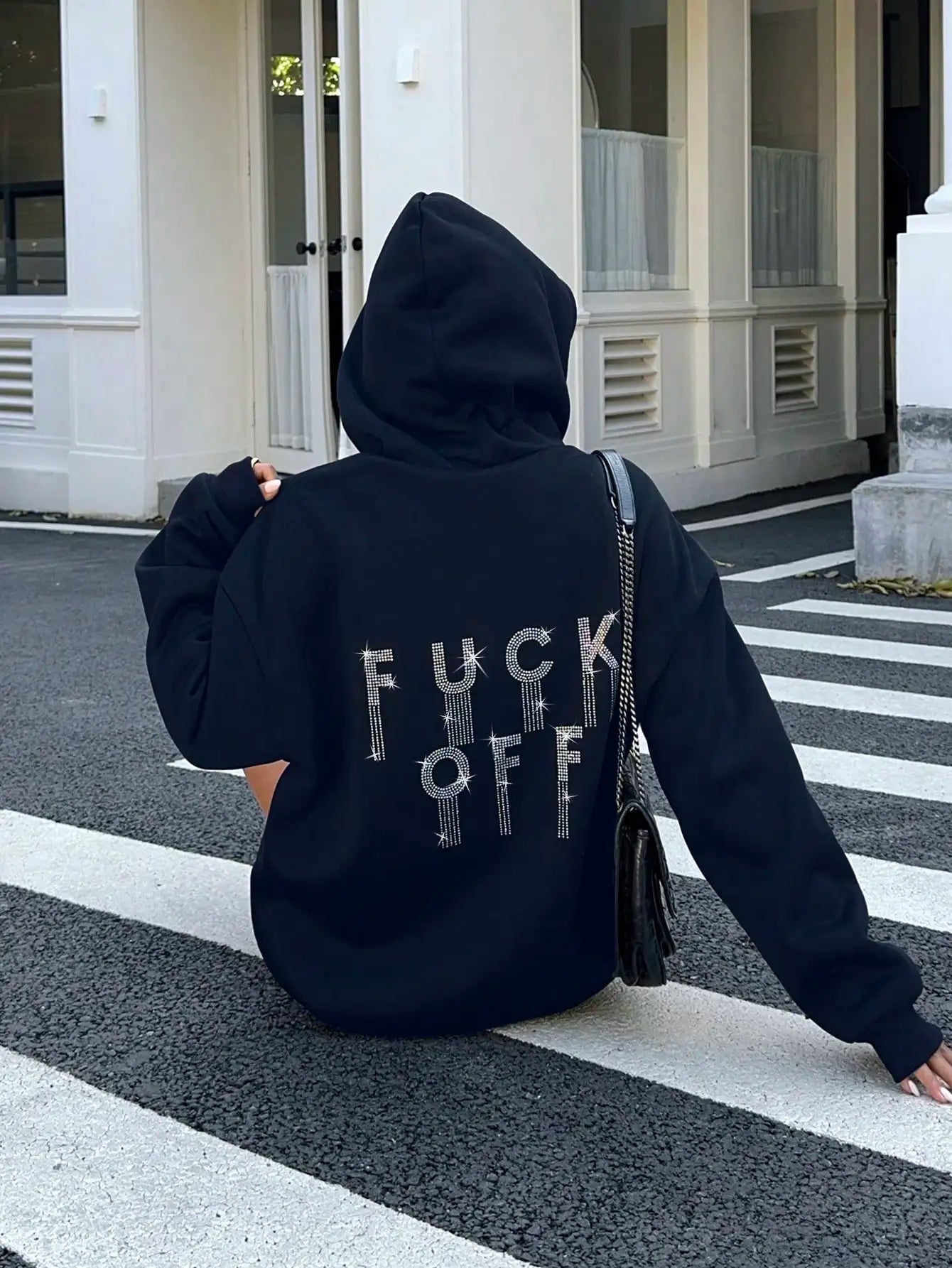 Women's Rhinestone Letter Graphic Hoodie – Casual Loose Thermal Sweatshirt